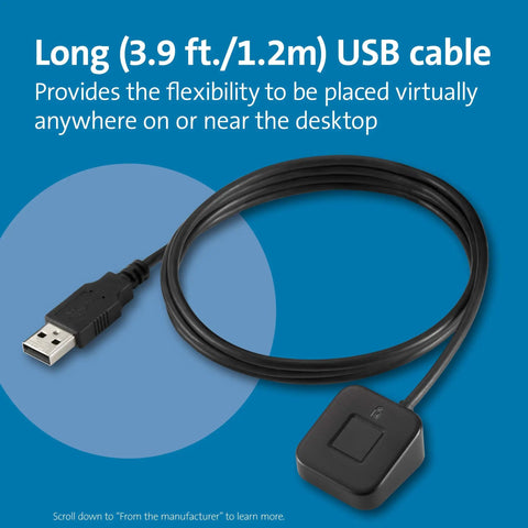 VeriMark Desktop USB Fingerprint Reader for PC with 3.9 ft cable, Windows Hello Ready, FIDO2 WebAuthn, U2F Certified