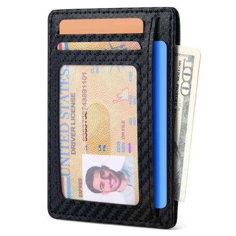 Ultra Slim Front Pocket Wallet For Men, RFID Blocking Credit Card Holder with ID and cash in carbon fiber design