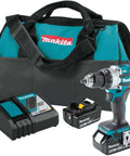 Kickin Amp 18V Brushless Cordless Drill Driver with charger and battery, compact design for construction tasks.