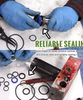 17 Piece Floor Jack Seal Kit for 3 Ton Hydraulic Jacks With Oil Seal Repair Kit shown in use with seals and plug