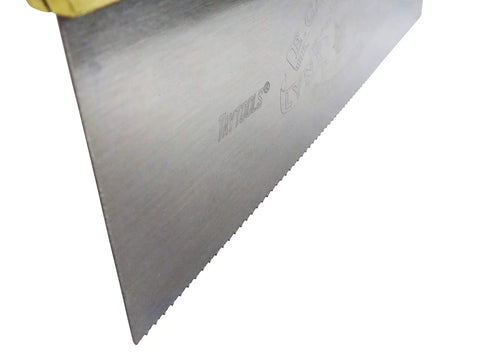 Close-up view of the Heavy Duty 8 Inch Dovetail Saw With Stained Beech Handle 20 TPI Taper Ground Sheffield Steel blade.