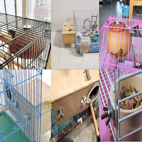 Heavy Duty M6 Carbon Steel Bird Cage Screws Bulkhead Fitting Kit installed on various bird cages and nesting boxes.