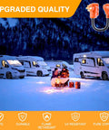 Heavy Duty 50 To 30 Amp Rv Power Adapter Cord 18 Inch Dogbone Converter Plug in winter camping scene near RVs.