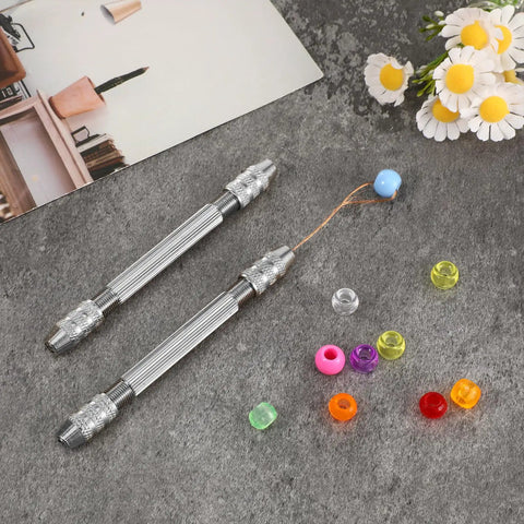 Go To Dual Ended Pin Vise Kit Featuring Two Mini Hand Drills Four Copper Chucks Sturdy Alloy Frame Easy Grip Handles Ideal For Wire Twisting Beading And Custom Jewelry Making Designed For Serious Creators Who Love A No Sweat Workflow with drills and colorful beads.