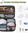 Two Layer Golf Trunk Organizer for Cars with ventilated shoe compartment, holds golf balls, clothes, tees, gloves, accessories, black