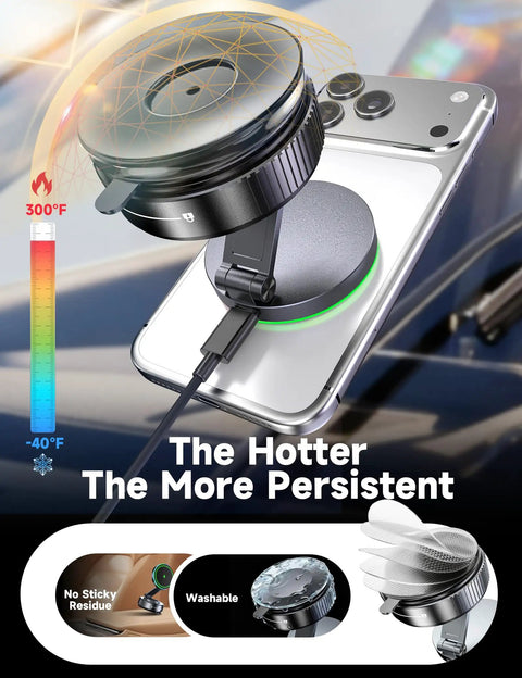 MagSafe Car Mount Charger With 15W Fast Wireless Charging, 360 Degree Adjustable Magnetic Phone Holder on phone with heat gauge