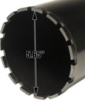 Close-up of the cutting edge of a 6 Inch Wet Diamond Concrete Core Drill Bit For Masonry And Construction Work, 152 Millimeters Cutting Bit.