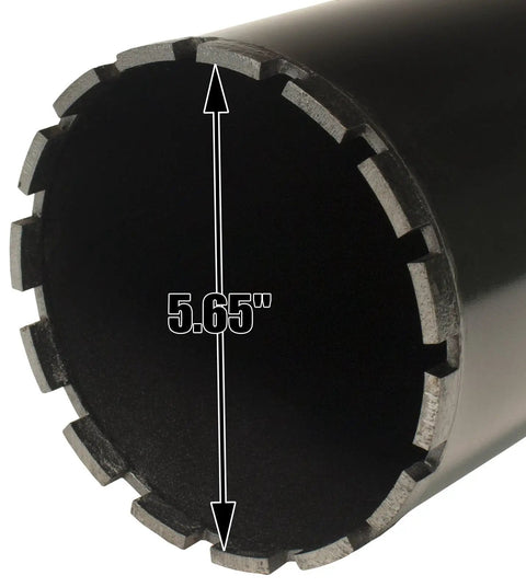 Close-up of the cutting edge of a 6 Inch Wet Diamond Concrete Core Drill Bit For Masonry And Construction Work, 152 Millimeters Cutting Bit.