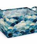 Heavy Duty Collapsible Polyester Storage Basket And Foldable Home Organization Bin For Living Room Bedroom Closets decorative blue wave pattern