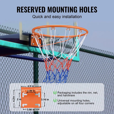 18 Inch Wall Mounted Basketball Rim With Net And Double Spring, Heavy Duty Q235 Steel Replacement Hoop For Indoor And Outdoor Play