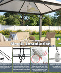 Kick Back And Chill With This Wireless Ceiling Fan 20 Inches Powered By 20000mAh Battery And Smooth Led Lighting Remote Control For Backyard Gazebo Setup installation guide with fan in shaded outdoor seating.
