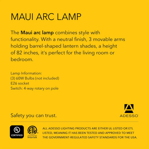Maui Arc Floor Lamp With Three Movable Shades And Adjustable Height, Perfect Lighting For Bedroom And Living Room, Cozy Vibes In Corner Decor, Antique Bronze Finish product information