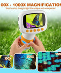 Kids Microscope 3 And Up 1000X Handheld Digiscope With 2 Inch IPS Display For Awesome Photo And Video Ultra Portable Science Toy For Home School Easy Single Button Start Great Gift For Curious Young Scientists. handheld digital microscope with butterfly image on 2-inch IPS screen