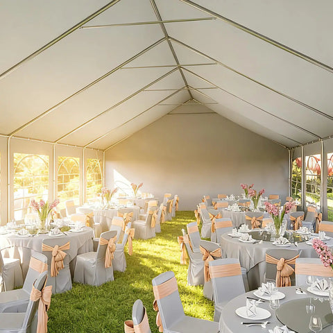 Interior view of 20x40 Foot Party Tent Canopy With Waterproof Top Removable Sidewalls Roll Up Door And Heavy Duty Steel Frame For Outdoor Weddings