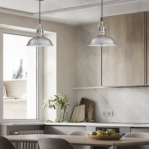 12 Inch LED Pendant Light 2 Pack Industrial Vintage Metal Chandeliers With Brushed Nickel Finish Ceiling Lamp For Kitchen Island Dining Room Farmhouse Bedroom Home Modern Rustic