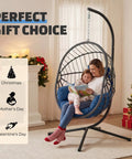 Hanging Egg Chair With Stand For Indoor And Outdoor Relaxation And Kick Back Vibe 350 Lb Capacity Waterproof PE Rattan Wicker