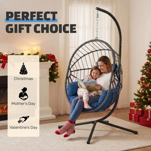 Hanging Egg Chair With Stand For Indoor And Outdoor Relaxation And Kick Back Vibe 350 Lb Capacity Waterproof PE Rattan Wicker