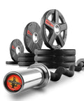 65 Lb Olympic Weight Set With Rubber Coated Texas Star Plates And EZ Curl Bar For Home Gym Build Biceps And Triceps Durable Barbell And Weights