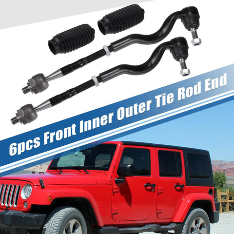 6 Piece Front Inner Outer Tie Rod Ends Kit for Dodge Durango 2011 to 2015 and Jeep Grand Cherokee 2011 to 2015 Drag Link Steering Suspension Replacement OE ES800972 ES800973 EV800987, black boots