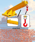 Heavy Duty Adjustable Forklift Telescopic Truss Jib Boom With Rock Solid Hella Strong Lifting Hook showing red lifting hook detail.