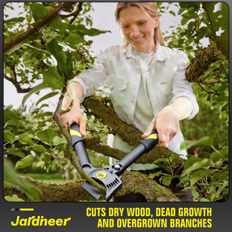 Woman using Lightweight 16.5 Inch Garden Loppers With Gear Assist And Reinforced Pull Tested Handles for effortless pruning of branches.