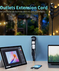 15 Foot 16 Gauge 3 Outlet Outdoor Extension Cord Waterproof Black Tough As Nails Power Cable With Three Prongs SJTW ETL Listed 125V 13A 1625W Multi Outlet hanging on post