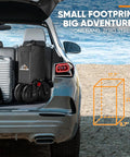 All-Terrain Beach Wagon Beast with 9x3 Rubber Wheels Folded in Car Trunk for Easy Transport