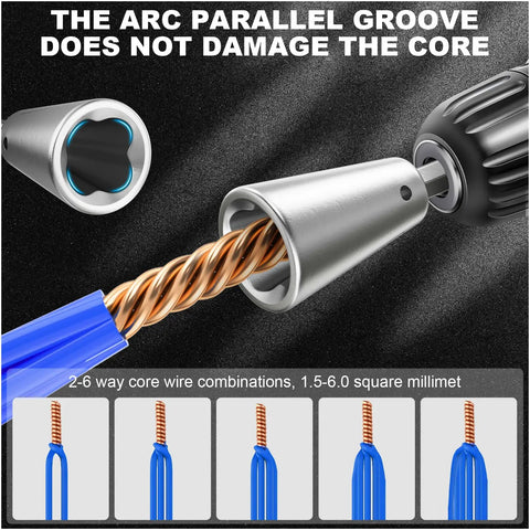 Pro Grade Drill Wire Twister Tool With 6MM Hex Shank demonstrating wire twisting on black background