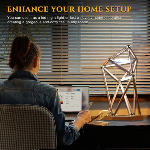 Person working at a desk with LED DIY Splicing Desk Lamp Kit With Touch Dimmer For Living Room Bedroom And Office USB Powered Lights Connect To Power Bank Or Computer Brightness Adjustable Dope Modular Light Decor lit beside
