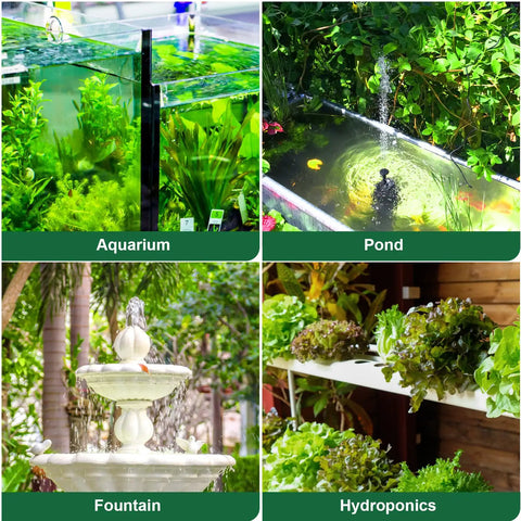 Aquarium, pond, fountain, and hydroponics setups using Ultra Quiet Submersible Pump 550GPH 30W With 7.2Ft Lift And 2000LPH Flow