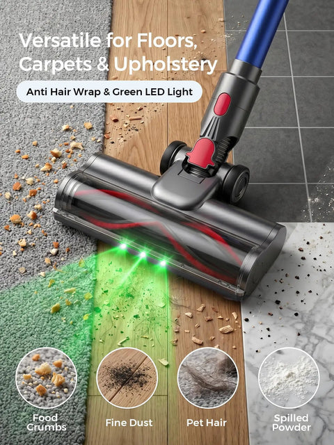 Badass Cordless Vacuum Cleaner With Smart Auto Mode features anti-hair wrap and green LED light for effective cleaning.