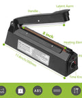 8 Inch Impulse Heat Sealer Manual Poly Bag Sealing Machine Quick Seal For Plastic Bags PE And PP Black Portable