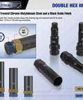 Lug Nut Key Set 16 Piece SAE And Metric Wheel Lock Removal Tool Kit In CrMo Steel with Double Hex Heads and Black Oxide Finish.