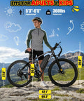 All Terrain Electric Mountain Bike For Adults With Full Suspension 1500W Peak Brushless Motor 31MPH 48V 20Ah Removable Battery Up To 80 Miles Built For Rugged Trails And City Commuting next to person on mountain trail