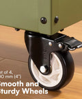 Heavy Duty Caster Wheels With Brakes For Carts And Furniture, 4 Pack Black Casters with close-up on swivel head and brake lever
