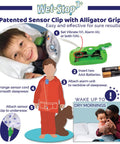 Green Bedwetting Alarm With Loud Sound And Strong Vibration For Boys And Girls, Six Alarm Tones And Vibration Alerts, Compact Battery Operated Sensor, Easy To Clean, Kid Friendly Enuresis Solution; clip setup guide