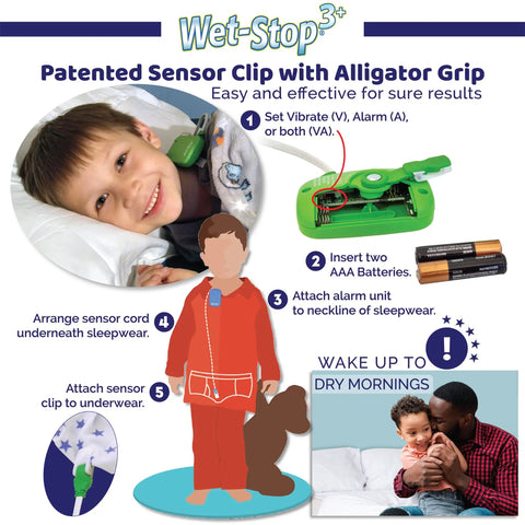Green Bedwetting Alarm With Loud Sound And Strong Vibration For Boys And Girls, Six Alarm Tones And Vibration Alerts, Compact Battery Operated Sensor, Easy To Clean, Kid Friendly Enuresis Solution; clip setup guide