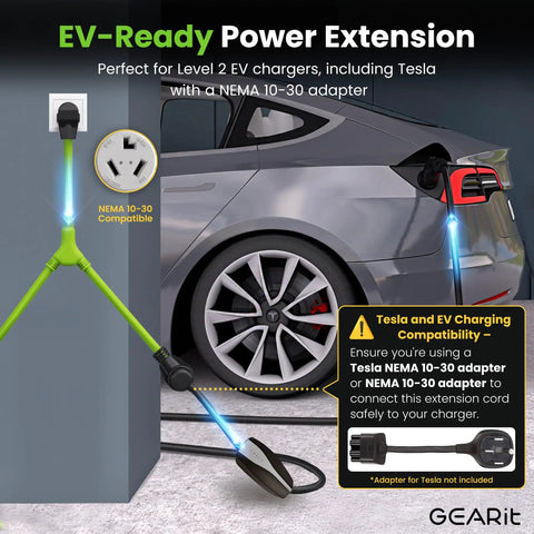 Vehicle charging with Y Splitter Dryer Cord 30 Amp NEMA 10 30P to Two NEMA 10 30R Receptacles 2.2 Foot STW 10 AWG