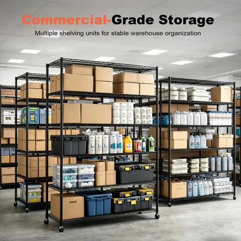Heavy Duty 6 Tier Wire Shelving Rack On Wheels NSF Certified Steel Shelves With 2100Lbs Capacity Adjustable Height Beefy Construction Built To Last Ideal For Closet Pantry Basement 18x45x82 Inches Black in warehouse storage