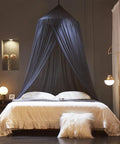 Bed Canopy Mosquito Net For Indoor Outdoor Use Dome Style Bed Tent With 90 Inch Height And 23 Inch Hoop Fits Single To King Beds Premium 100 Percent Polyester 50D Mesh Fire Retardant Black Full Size installed over bed