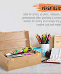 Durable Wooden Art Box With Locking Clasps And Removable Tray, Multi Function Tool Organizer For Brushes Pencils Erasers And Craft Supplies