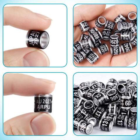 100 Pieces Black Aluminum Pigeon Leg Rings For Bird Identification And Training, 2027 ARPU Serial Number Bands, Easy Fit 8mm