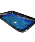Fresca Blue And Black Glass Vessel Sink Rectangular Hand Painted Glass Vessel For Above Counter Install 21.75 X 14 X 3.5 Inches High Tempered Stain And Scratch Resistant Polished Interior Finish.