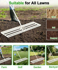48 By 12 Inch Lawn Leveling Rake, Heavy Duty Galvanized Steel Lawn Leveler With Adjustable 78 Inch Extra Long Handle shown on soil