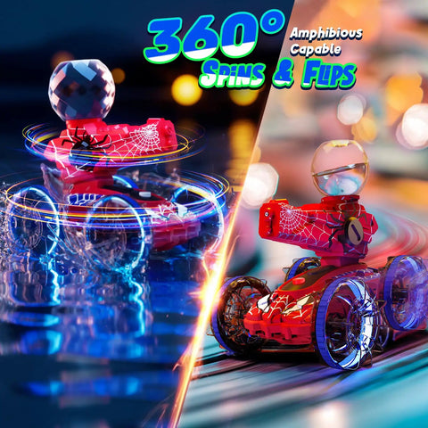 Amphibious Remote Control Car With Water Gun 3 In 1 Waterproof RC Car Boat spins and flips on water and land, vibrant lights