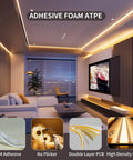 Living room with warm lighting from Lit 2700K COB LED Strip Light Kit With 16.4 Ft Of Dimmable Warm White LEDs for accent lighting.