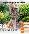 Person holding Stainless Steel Garden Hose 50ft 5/8 Inch No Kink Flexible Water Hose With 9 Pattern Spray Nozzle in garden