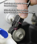 Hand demonstrating No Sweat Quick Release End Fittings for 10mm Ball Stud Gas Spring Struts in use, showing smooth operation.