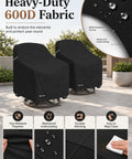 Beefy All Weather Swivel Patio Chair Covers 2 Pack Waterproof Outdoor Furniture Covers For Rain Snow And Sun Protection, Fits 30 W x 34 D x 38.5 H Inch Swivel Chairs, Black with detail on fabric and features