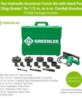 11 Ton Hydraulic Knockout Punch Kit With Hand Pump And Ram, assorted Slug Buster punches, and carrying case displayed